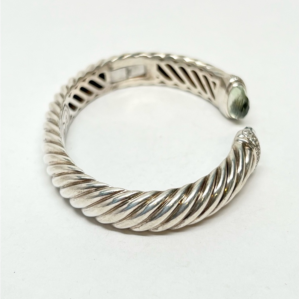 David Yurman 10mm Waverly Praisiolite Diamond Cuff Bracelet .925 - Picture 4 of 10